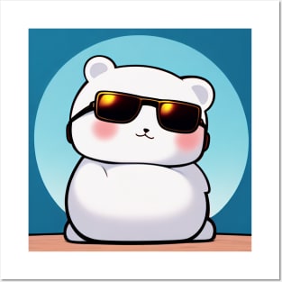 Anime Cute Polar Bear with Sunglass Posters and Art